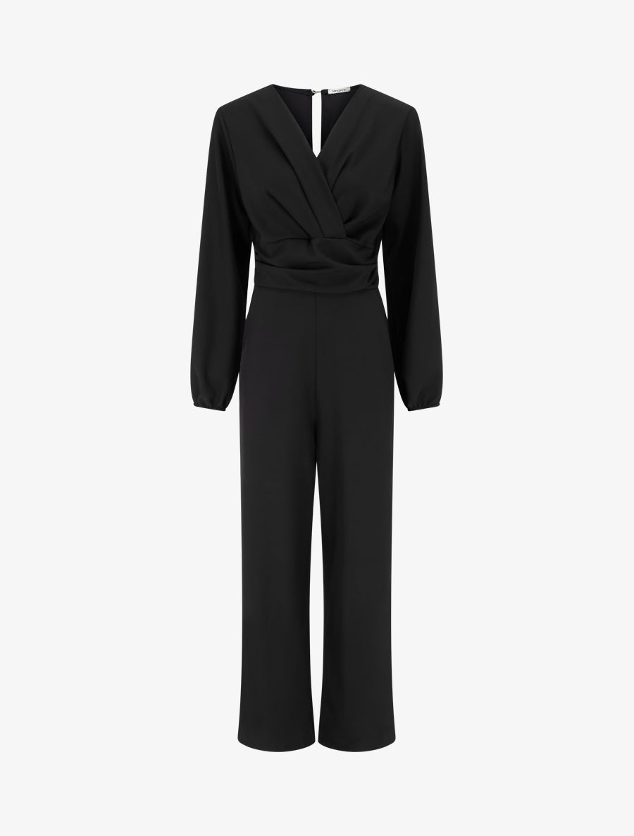 Combinaison manches longues à taille effet drapé - Noir - 1