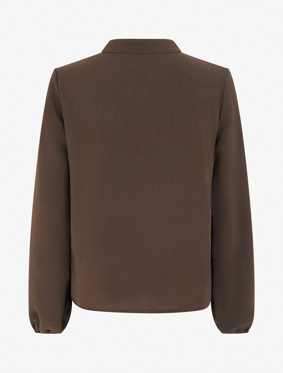 Top droit à col V et poche à sequins - Marron - 2