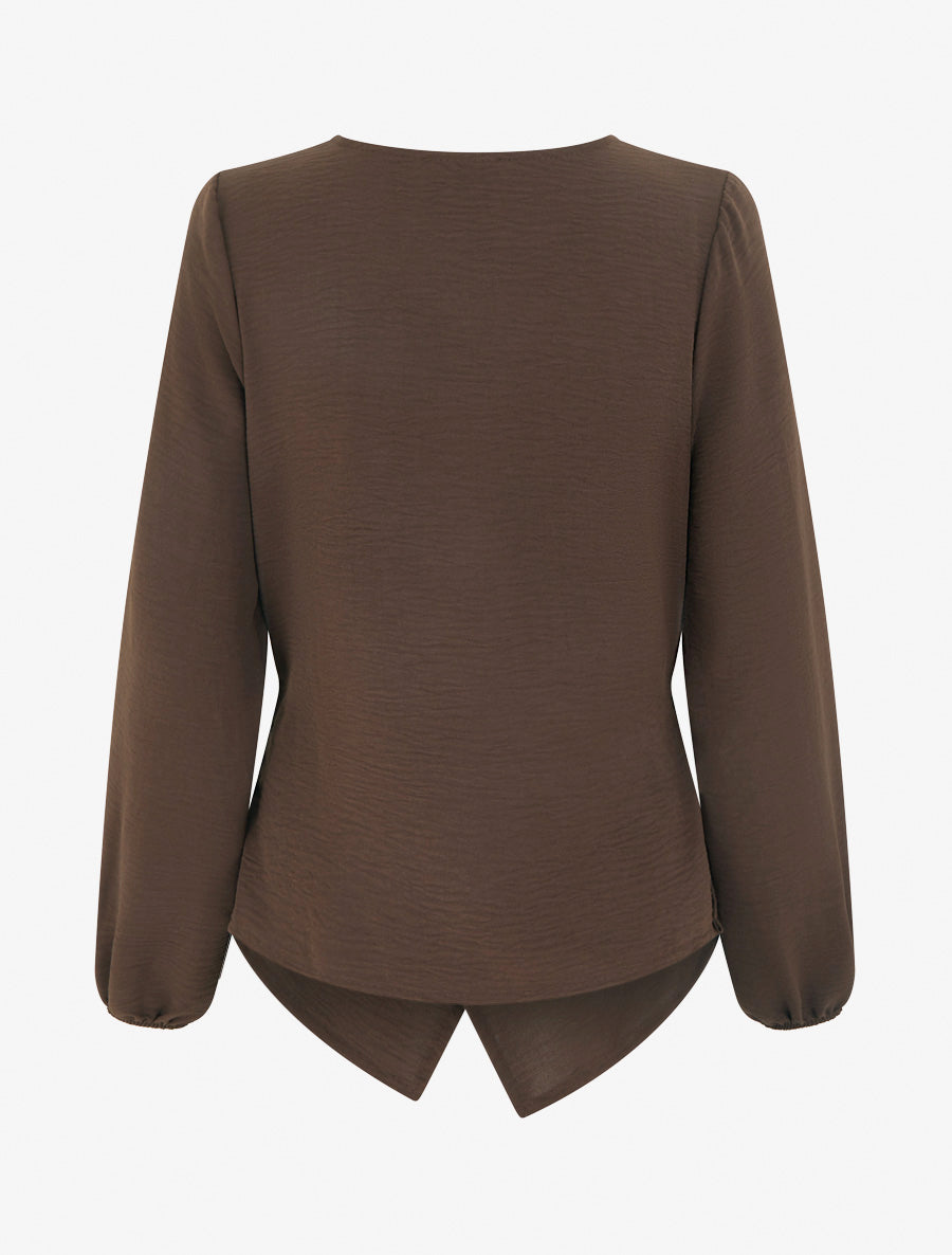Top droit à bords boutonnés et effet croisé - Marron - 2