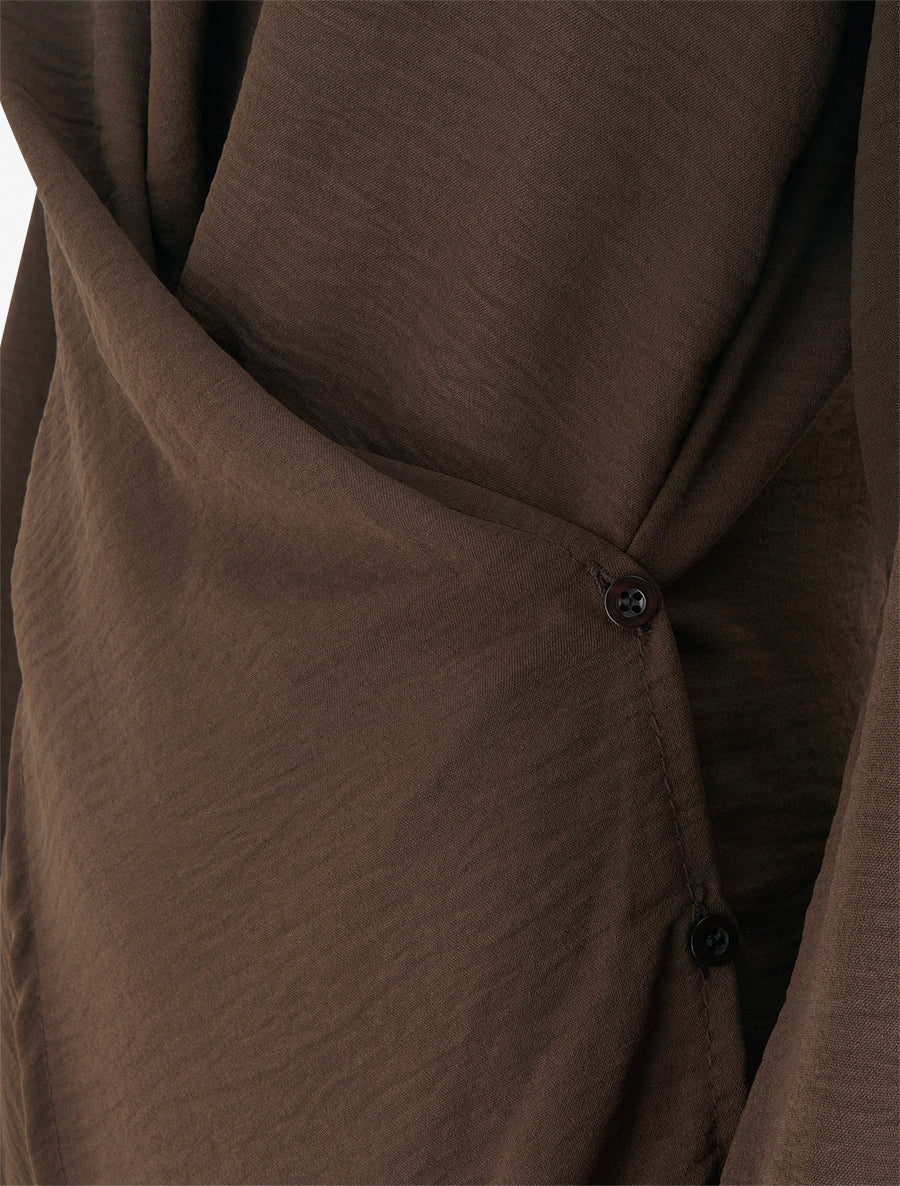 Top droit à bords boutonnés et effet croisé - Marron - 3