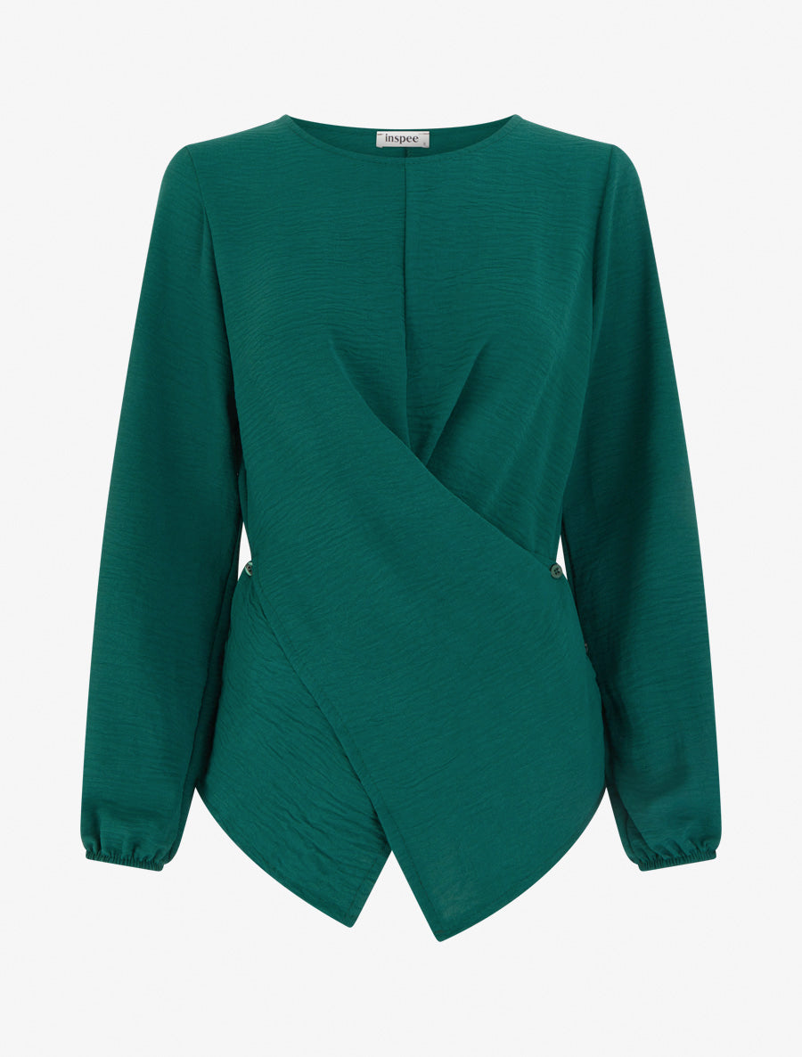 Top droit à bords boutonnés et effet croisé - Vert foncé - 1