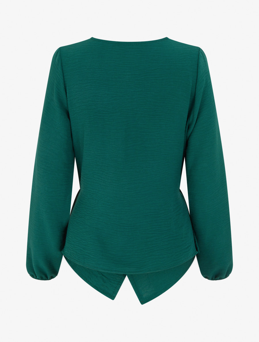 Top droit à bords boutonnés et effet croisé - Vert foncé - 2