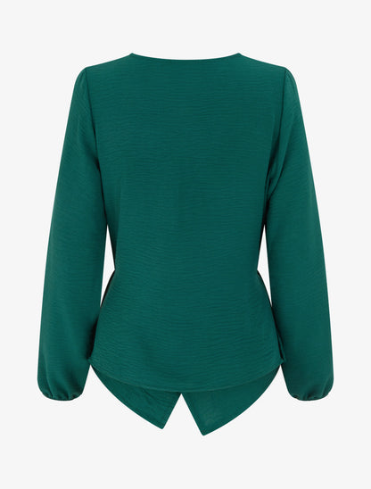 Top droit à bords boutonnés et effet croisé - Vert foncé - 2