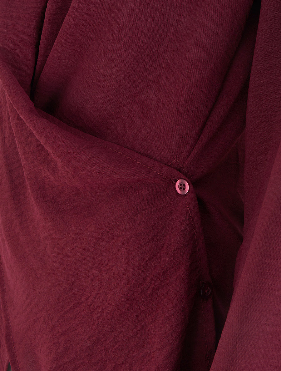Top droit à bords boutonnés et effet croisé - Lie de vin - 3