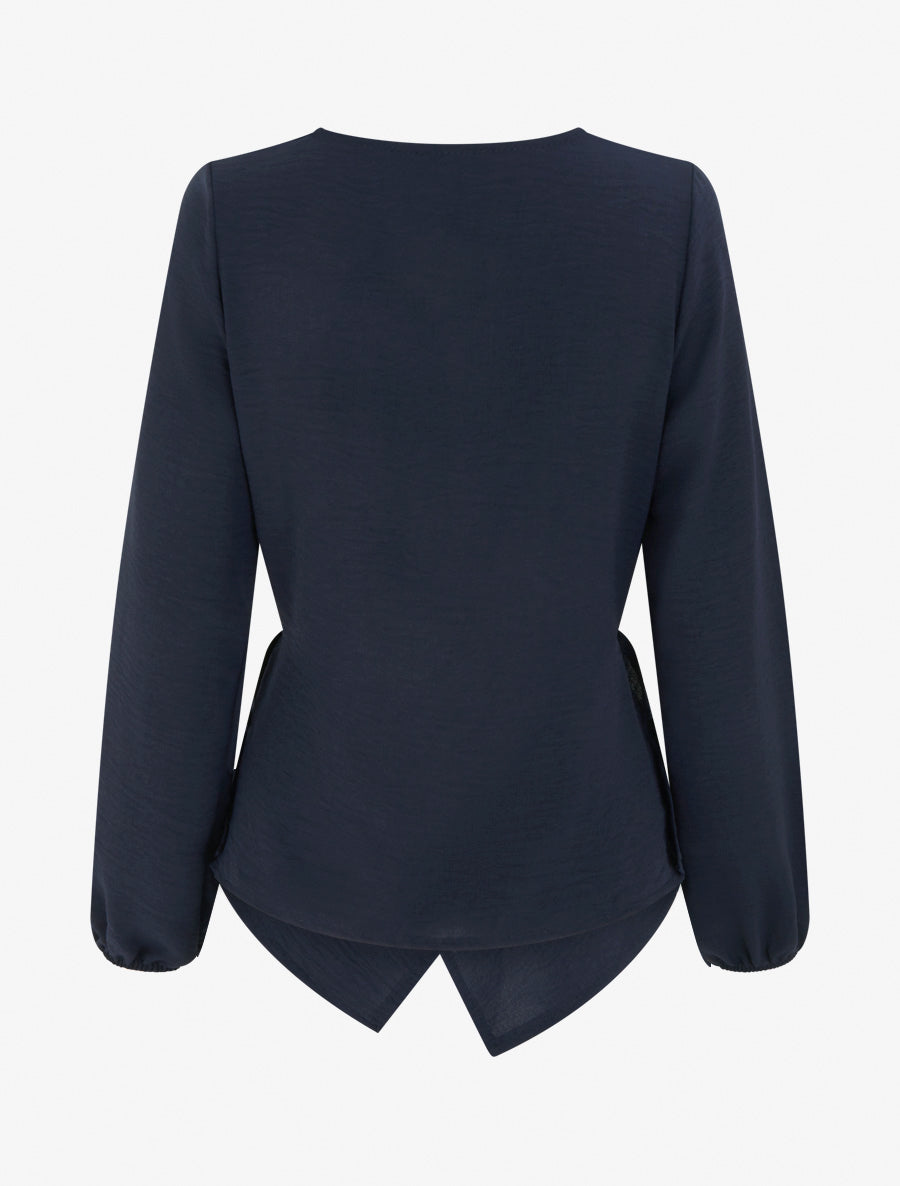 Top droit à bords boutonnés et effet croisé - Marine - 2