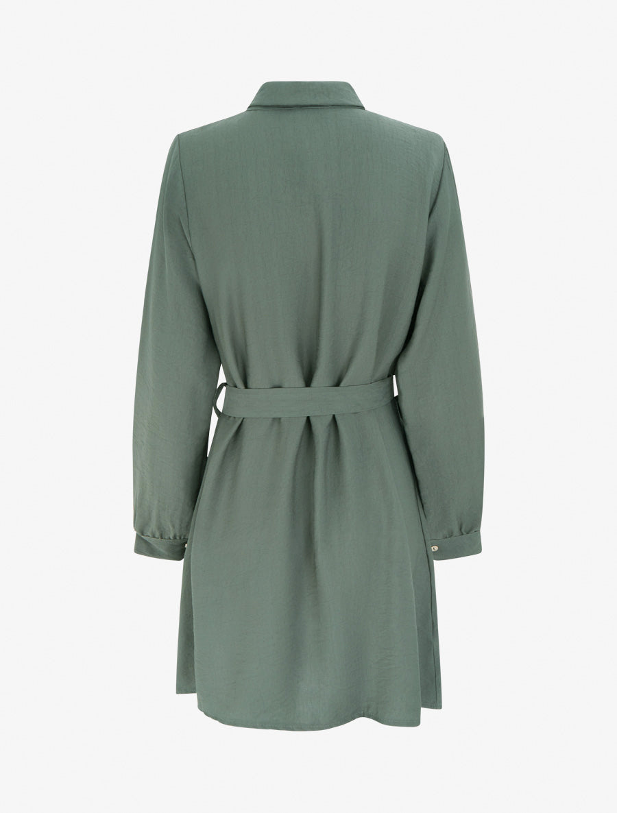 Robe chemise droite à manches longues - Kaki - 2