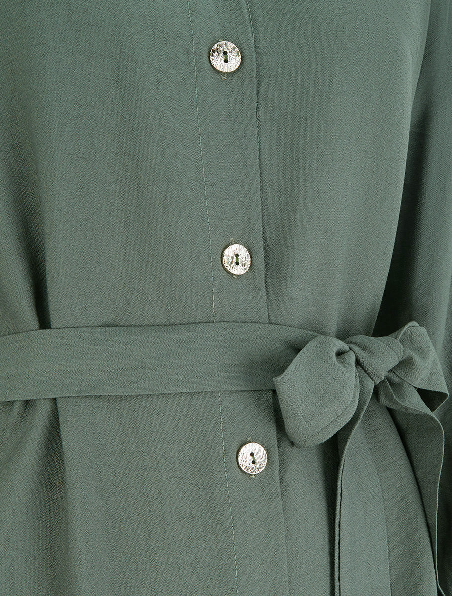 Robe chemise droite à manches longues - Kaki - 3