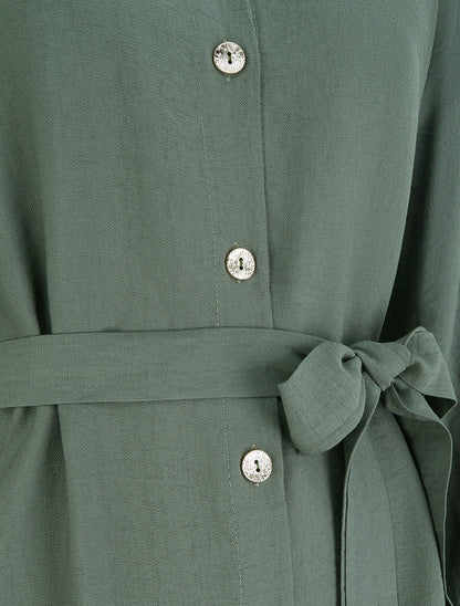 Robe chemise droite à manches longues - Kaki - 3
