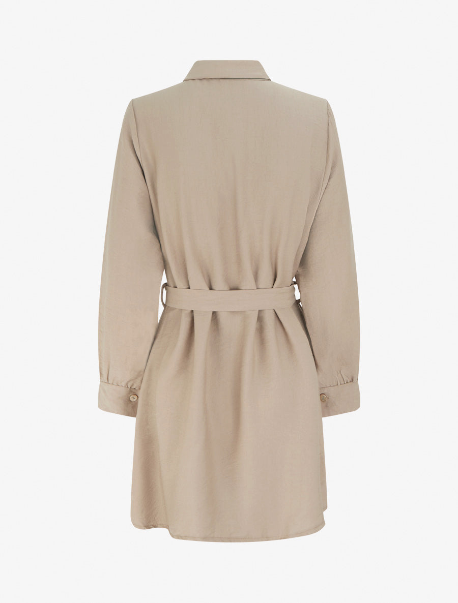 Robe chemise droite à manches longues - Beige - 2