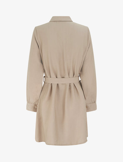 Robe chemise droite à manches longues - Beige - 2