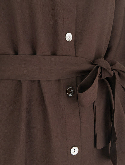 Robe chemise droite à manches longues - Marron - 3