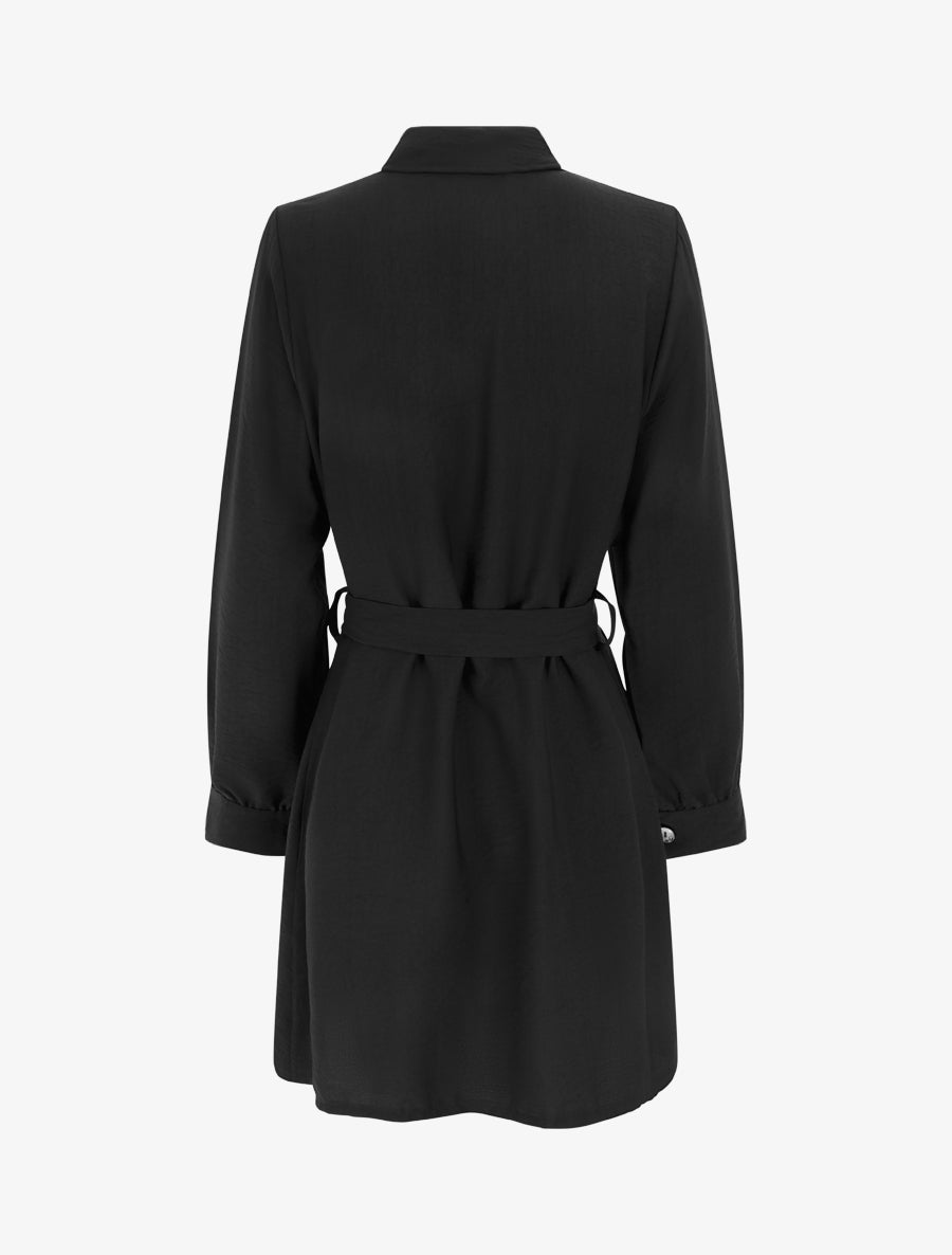 Robe chemise droite à manches longues - Noir - 2