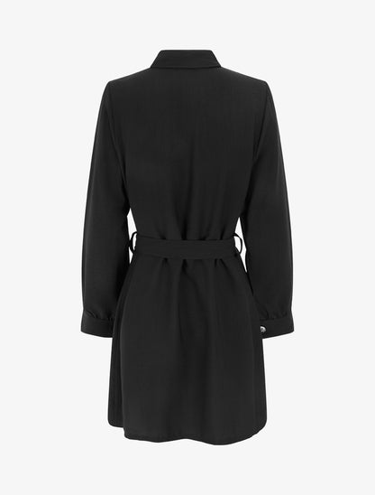 Robe chemise droite à manches longues - Noir - 2