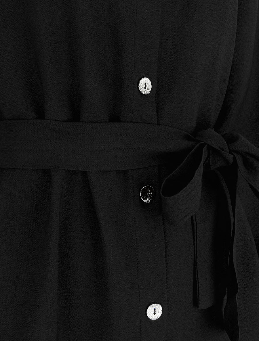 Robe chemise droite à manches longues - Noir - 3