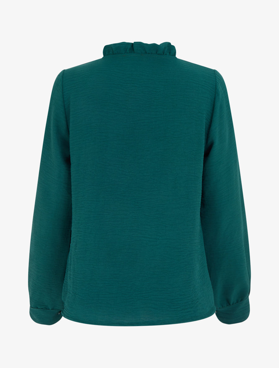 Blouse à col montant volanté et dentelle - Vert foncé - 2