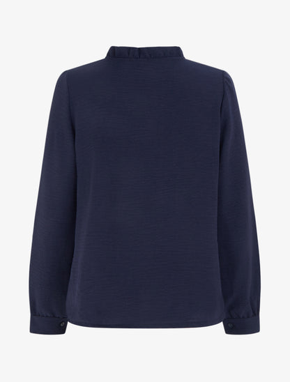 Blouse à col montant volanté et dentelle - Marine - 2