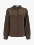 Blouse à col montant volanté et dentelle - Marron - 1