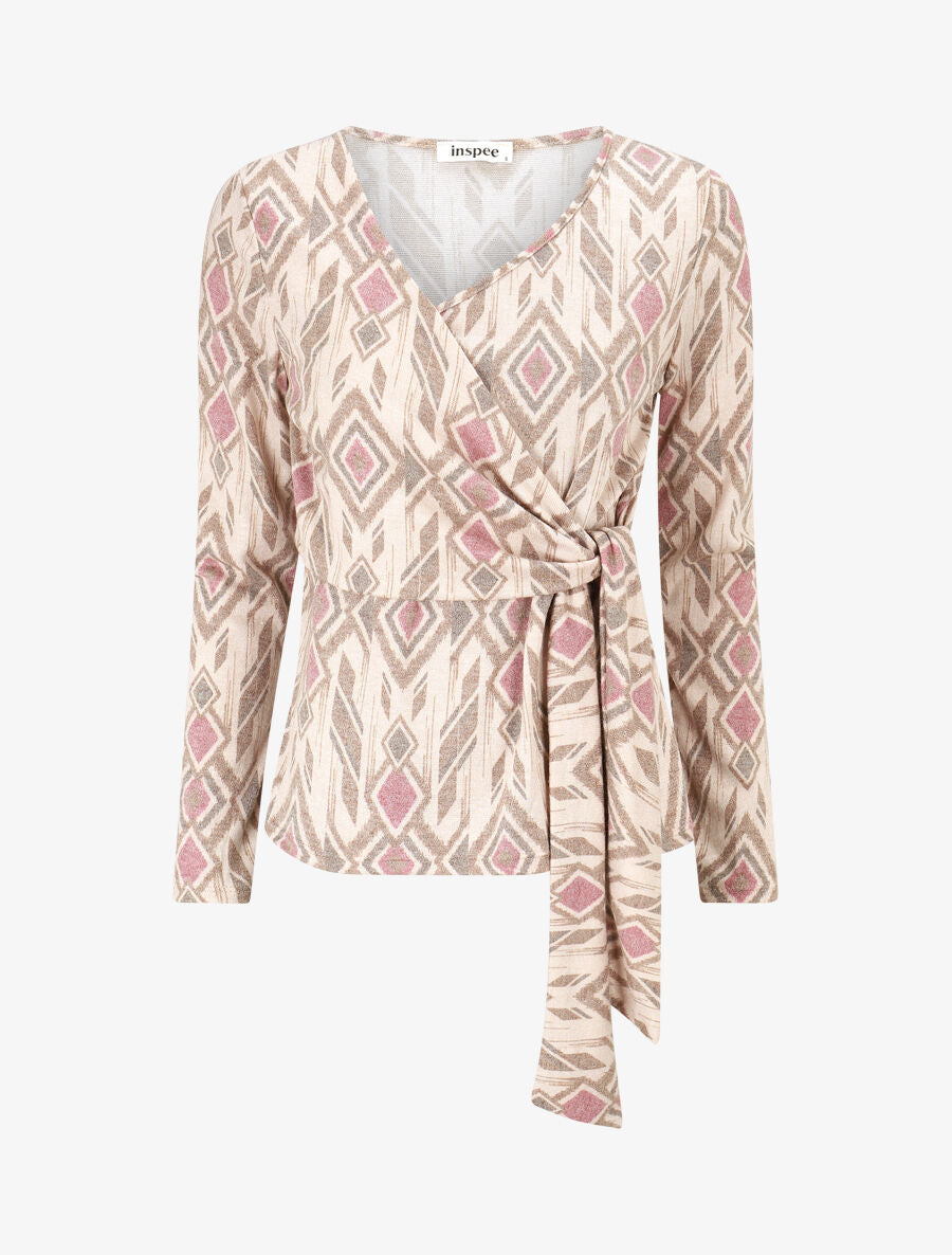 Pull fin à nouer imprimé losanges - Taupe - 4