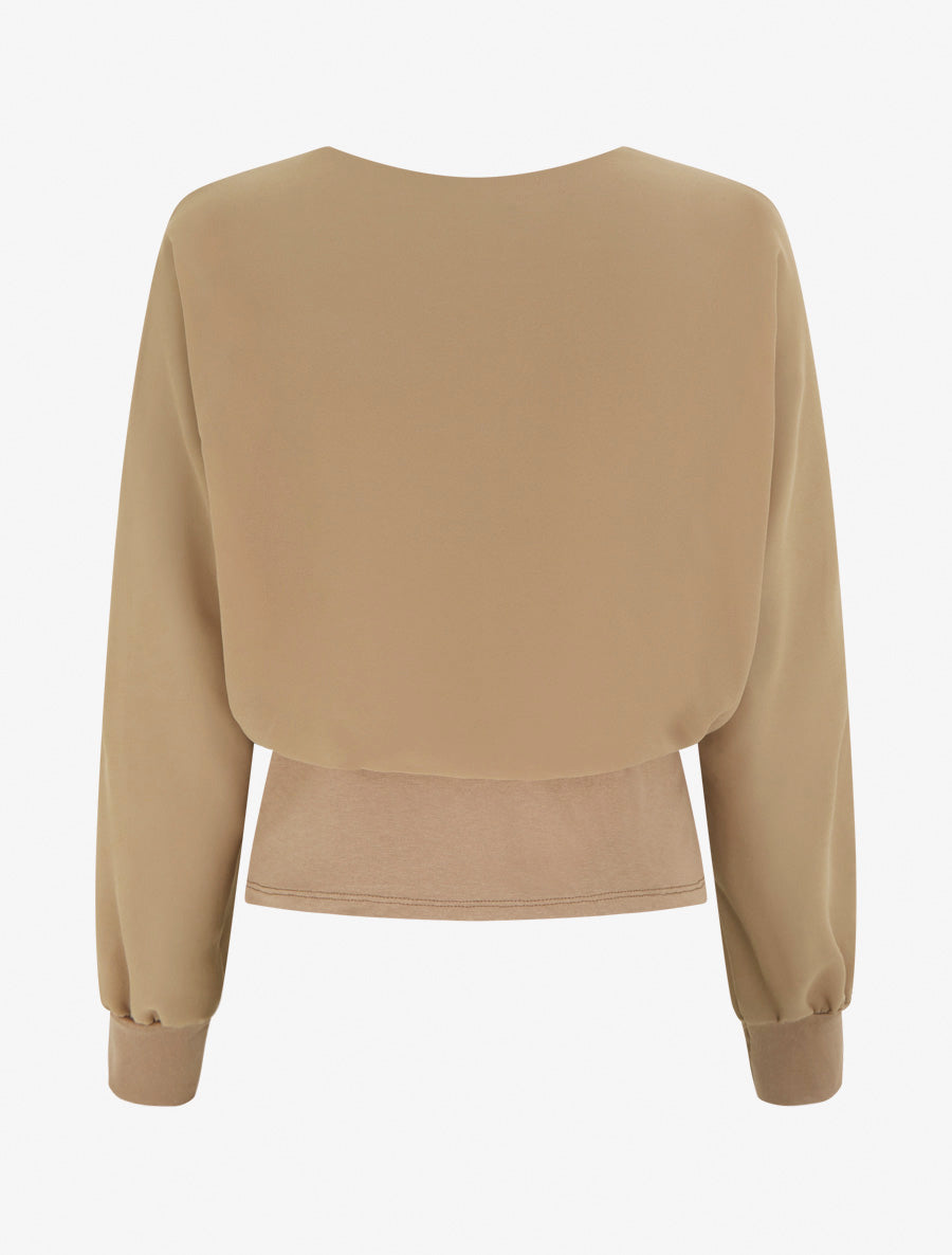 Top à manches style chauve-souris et pans cache-coeur - Beige foncé - 2