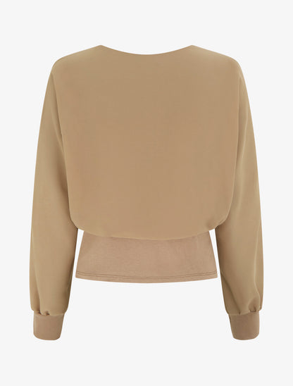 Top à manches style chauve-souris et pans cache-coeur - Beige foncé - 2