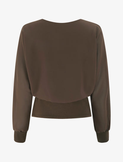 Top à manches style chauve-souris et pans cache-coeur - Marron - 2