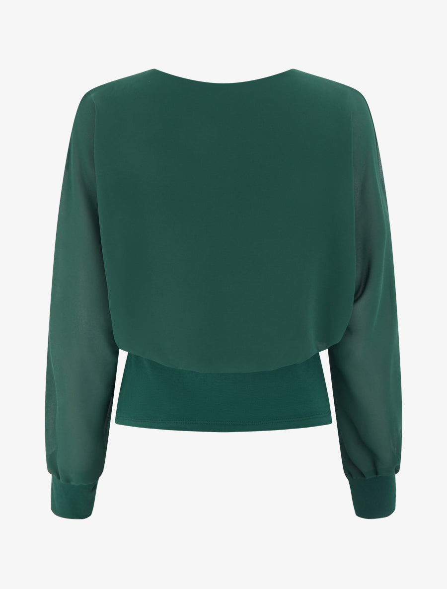 Top à manches style chauve-souris et pans cache-coeur - Vert foncé - 2