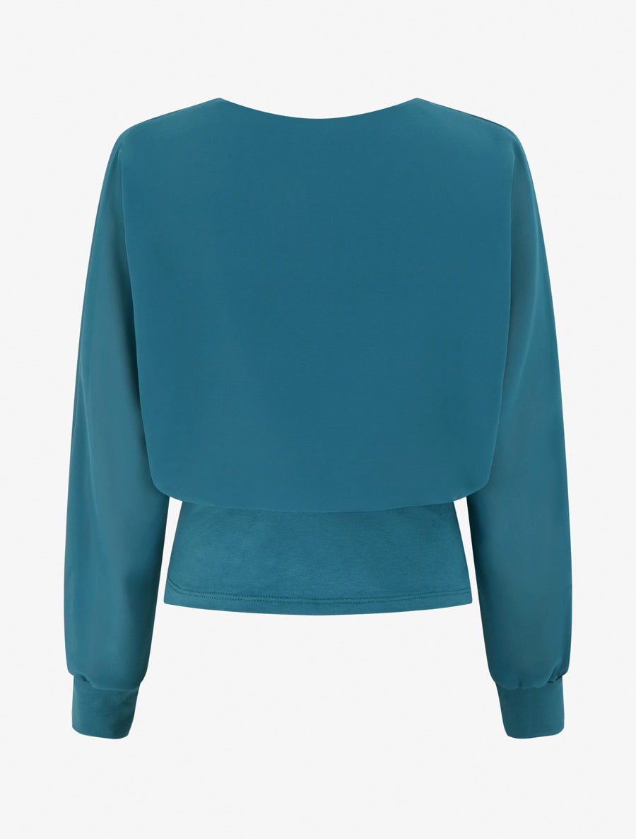Top à manches style chauve-souris et pans cache-coeur - Bleu canard - 2