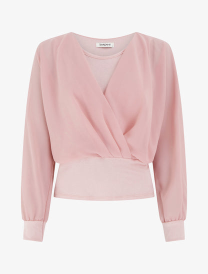 Top à manches style chauve-souris et pans cache-coeur - Rose - 1
