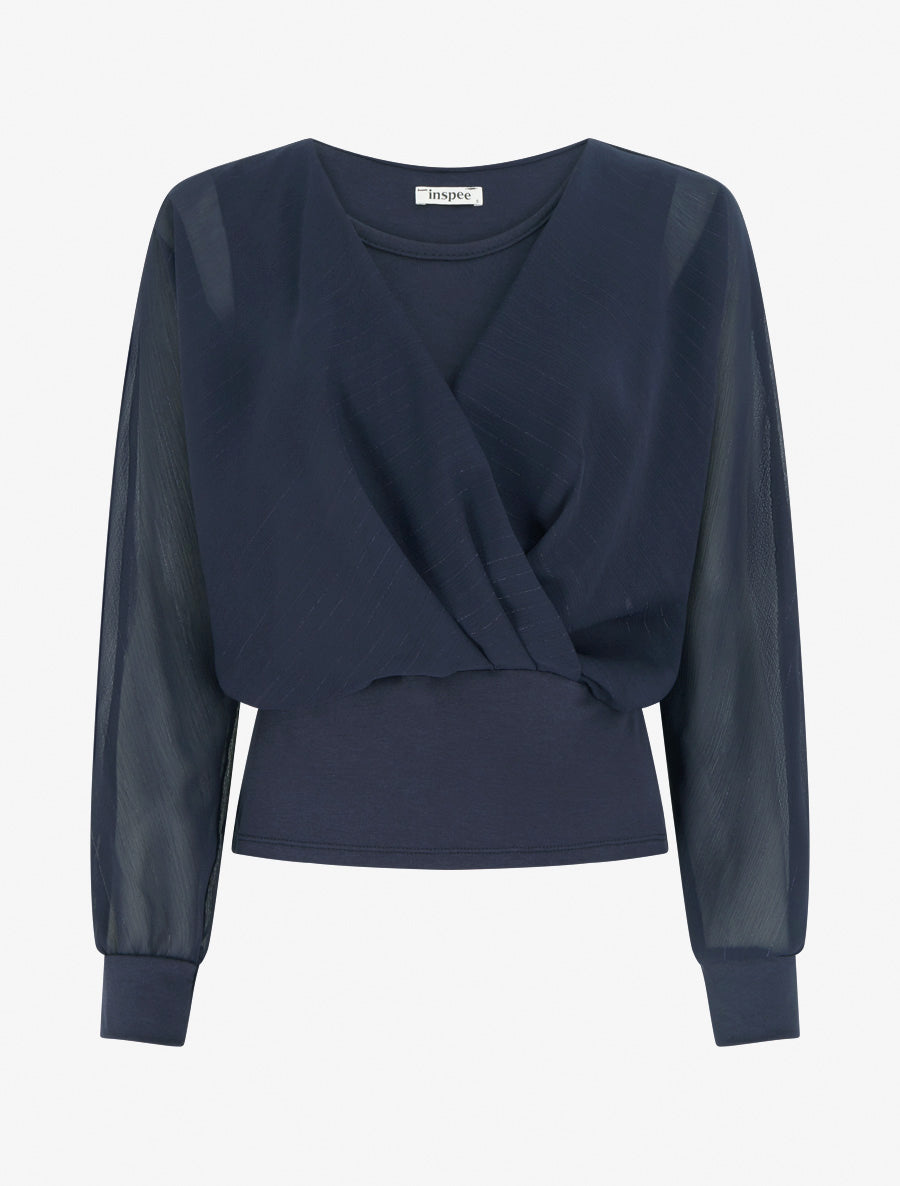 Top à manches style chauve-souris et détail irisé - Marine - 1