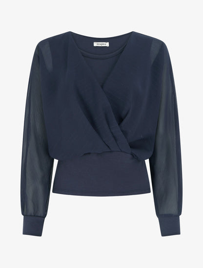 Top à manches style chauve-souris et détail irisé - Marine - 1