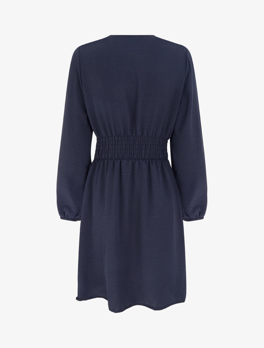 Robe à col cache-coeur et bijou martelé - Marine - 2