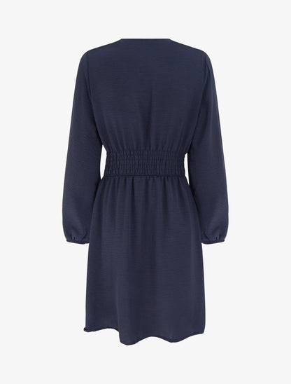 Robe à col cache-coeur et bijou martelé - Marine - 2