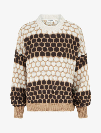Pull en mohair mélangé à motif ronds - Marron/écru - 1