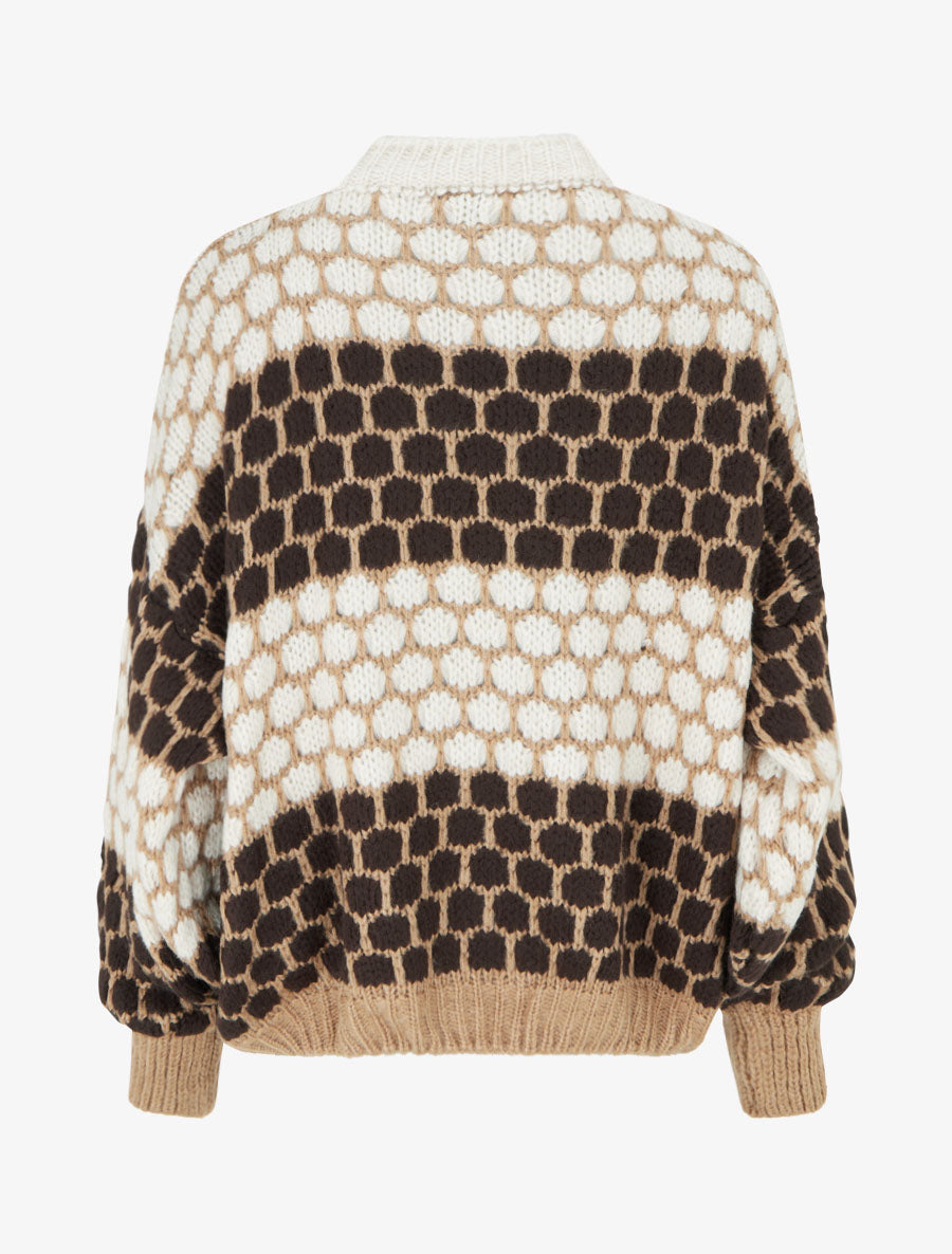 Pull en mohair mélangé à motif ronds - Marron/écru - 2