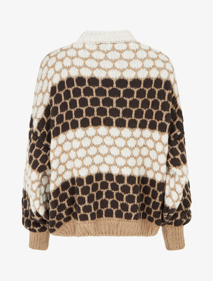 Pull en mohair mélangé à motif ronds - Marron/écru - 2