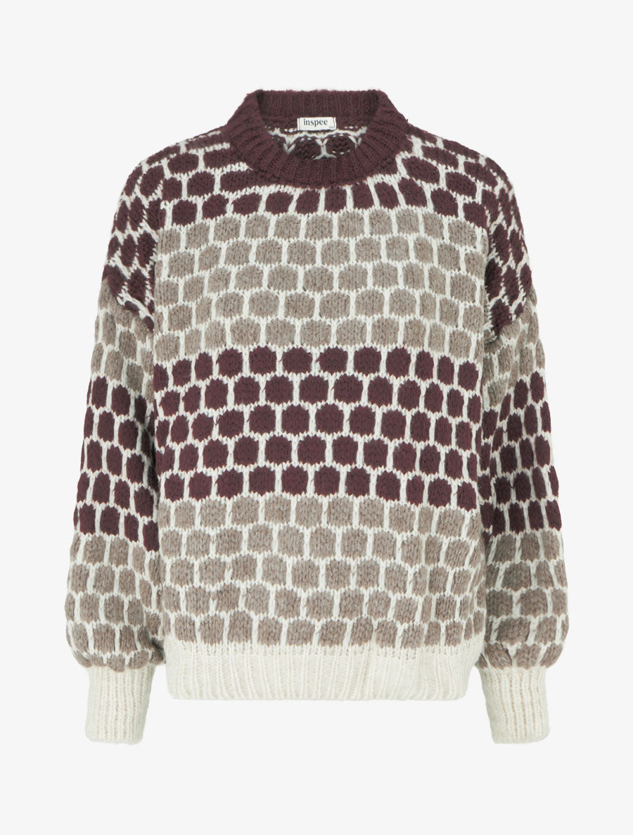 Pull en mohair mélangé à motif ronds - Bordeaux/taupe - 1