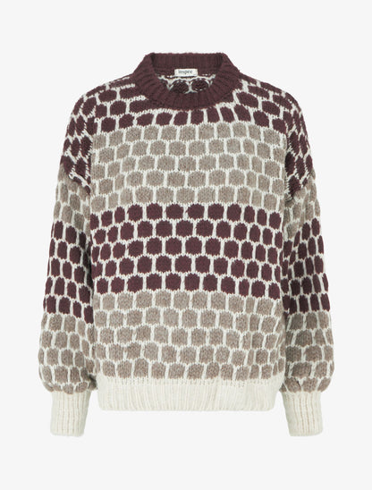 Pull en mohair mélangé à motif ronds - Bordeaux/taupe - 1