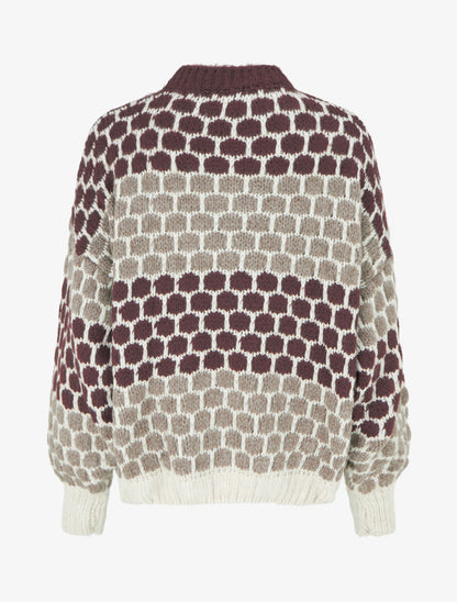 Pull en mohair mélangé à motif ronds - Bordeaux/taupe - 2