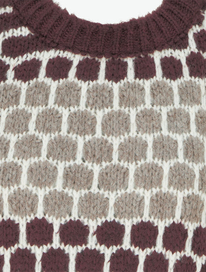 Pull en mohair mélangé à motif ronds - Bordeaux/taupe - 3