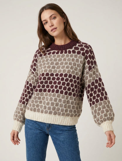 Trui van mohairmix met ronde motieven - Bordeaux/taupe