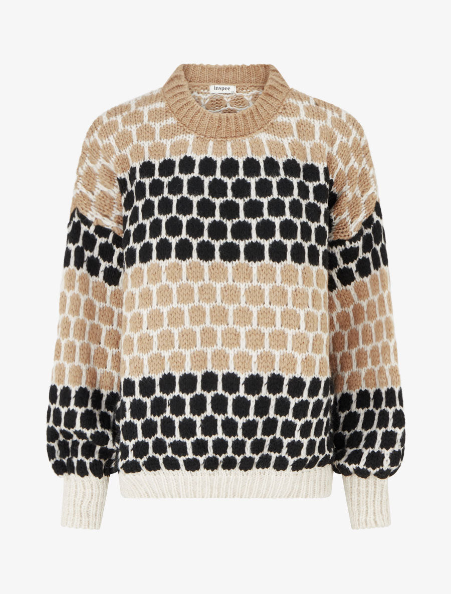 Pull en mohair mélangé à motif ronds - Camel/noir - 1