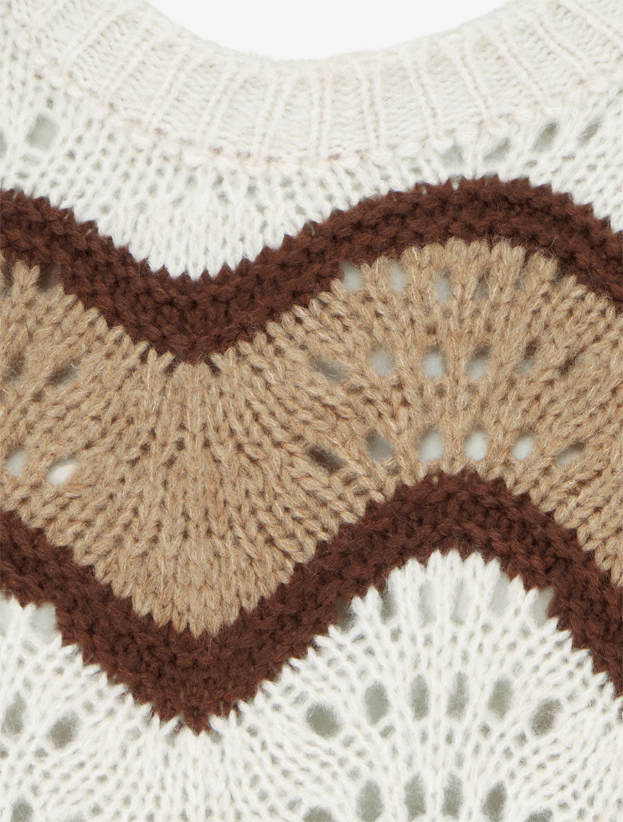 Pull en mohair mélangé à motif rayures courbées - Camel/écru - 3