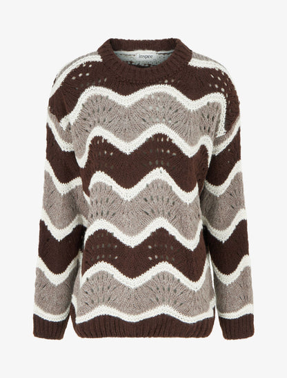 Pull en mohair mélangé à motif rayures courbées - Marron/taupe - 1