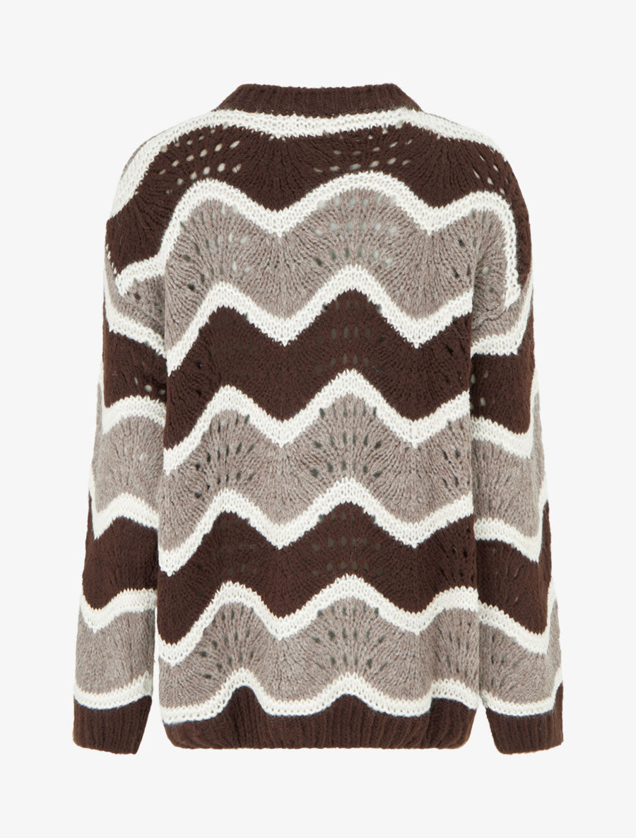 Pull en mohair mélangé à motif rayures courbées - Marron/taupe - 2