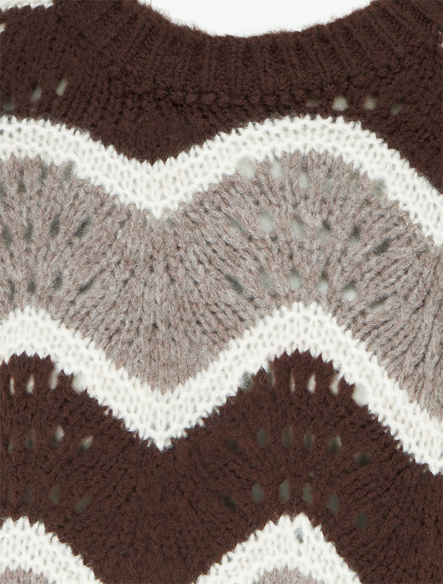 Pull en mohair mélangé à motif rayures courbées - Marron/taupe - 3