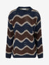 Pull en mohair mélangé à motif rayures courbées - Marron/marine - 1