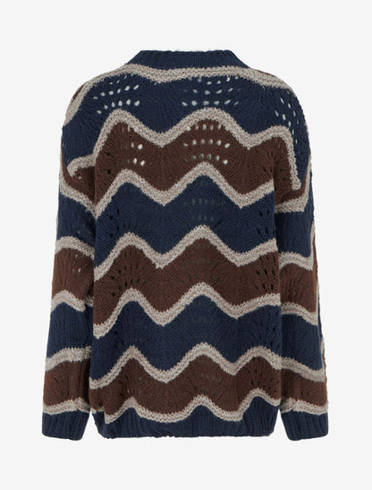 Pull en mohair mélangé à motif rayures courbées - Marron/marine - 2