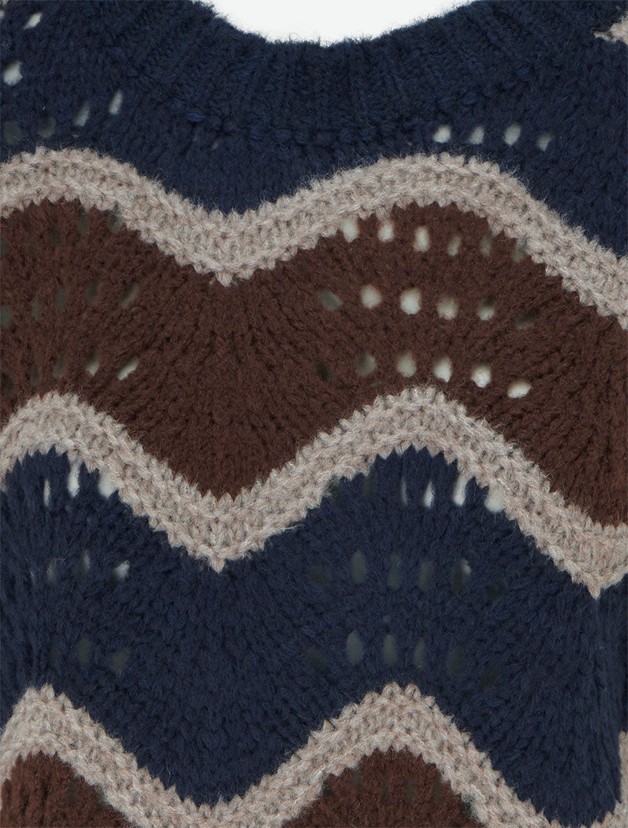 Pull en mohair mélangé à motif rayures courbées - Marron/marine - 3