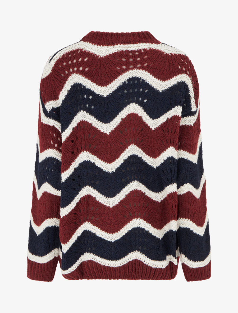Pull en mohair mélangé à motif rayures courbées - Marine/bordeaux - 2