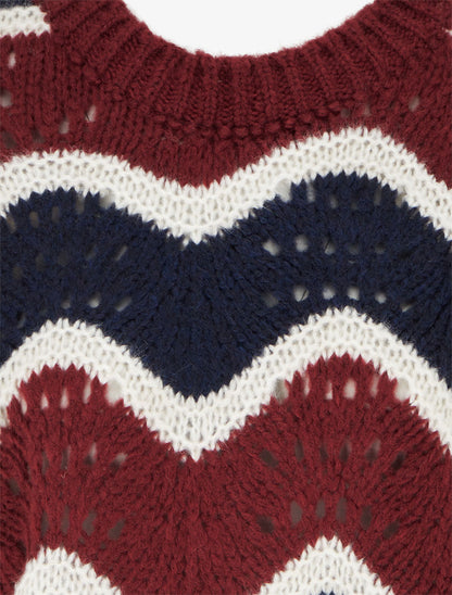 Pull en mohair mélangé à motif rayures courbées - Marine/bordeaux - 3